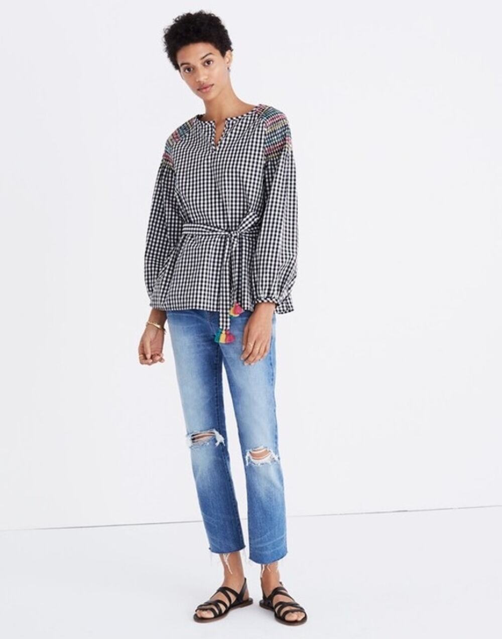 Madewell Smocked Gingham Top